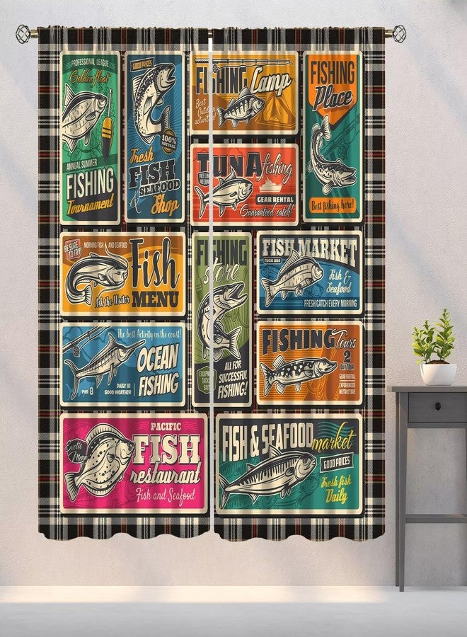 YSWOW Fish Curtains Rustic Cabin Hunting Fishing Art Printed Blackout Window Drapes for Bedroom Living Room Kitchen Decor Fabric Set 2 Panel 42x45 Inch 30% Shading Rate - Image 1